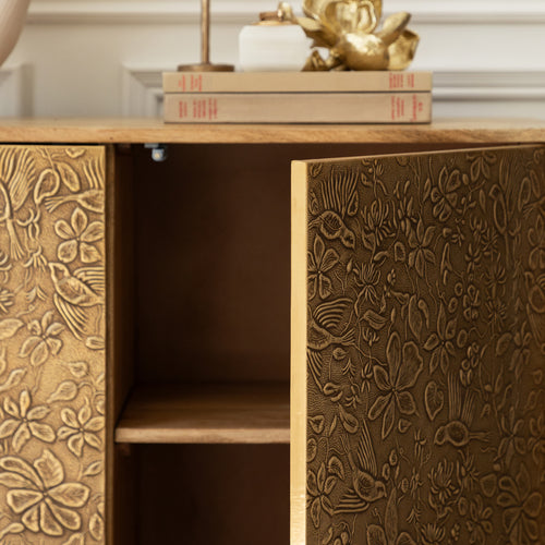 Damask Brown Furniture - Isadora Embossed Cabinet Antique Brass Voyage Maison