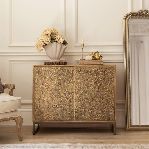 Damask Brown Furniture - Isadora Embossed Cabinet Antique Brass Voyage Maison