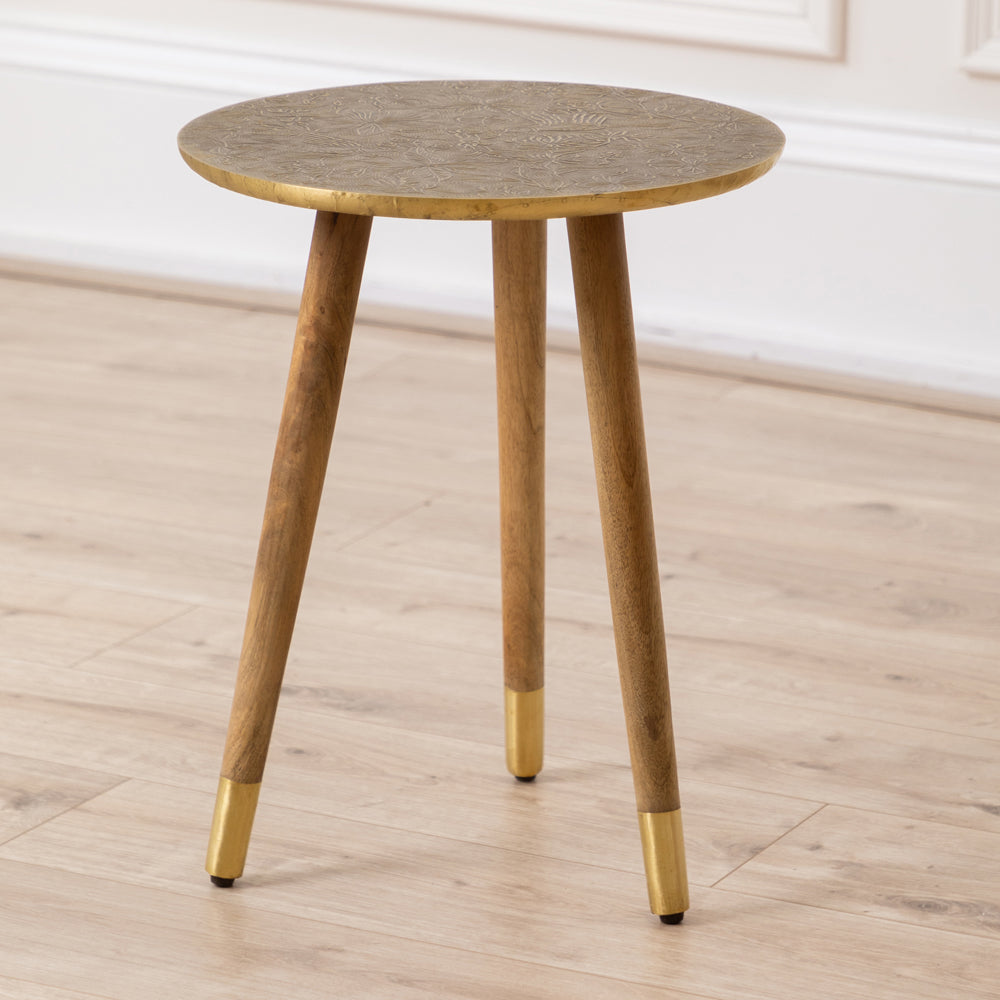 Antique brass round side table top