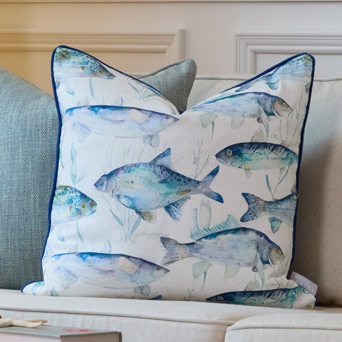 Animal Blue Cushions - Ives waters Printed Piped Feather Filled Cushions Cobalt Voyage Maison