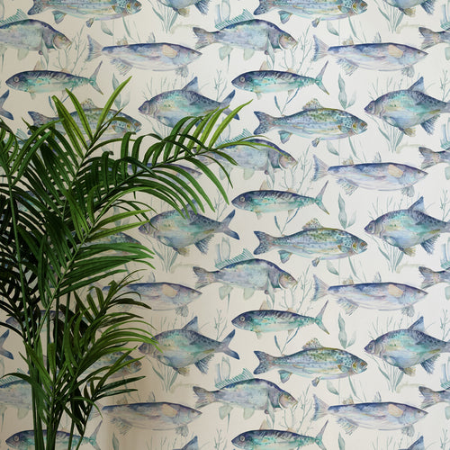 Animal Blue Wallpaper - Ives Waters  1.4m Wide Width Wallpaper (By The Metre) Cobalt Voyage Maison