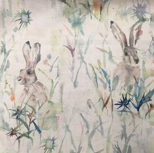 Animal Green Fabric - Jackrabbit Printed Cotton Fabric (By The Metre) Natural Voyage Maison