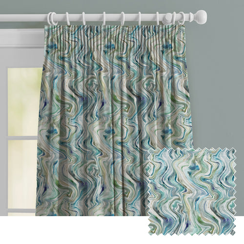 Abstract Blue M2M - Jasper Printed Made to Measure Curtains Sage Voyage Maison