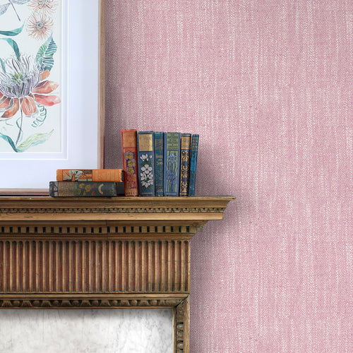 Plain Pink Wallpaper - Jedburgh  1.4m Wide Width Wallpaper (By The Metre) Fuchsia Voyage Maison
