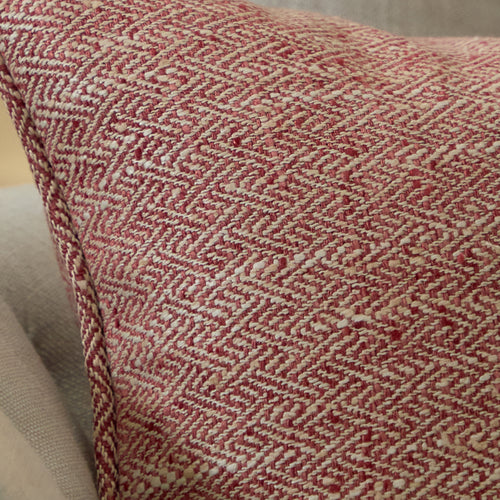 Herringbone Red Cushions - Jedburgh Textured Woven Rectangular Feather Filled Cushions Garnet Voyage Maison