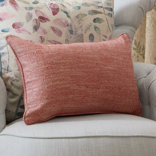 Herringbone Red Cushions - Jedburgh Textured Woven Rectangular Feather Filled Cushions Garnet Voyage Maison