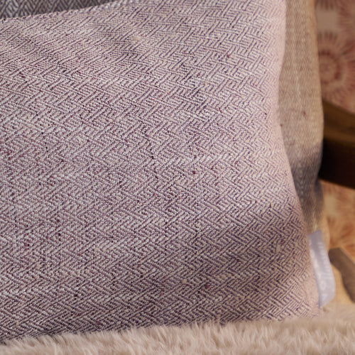 Herringbone Purple Cushions - Jedburgh Textured Woven Rectangular Feather Filled Cushions Heather Voyage Maison