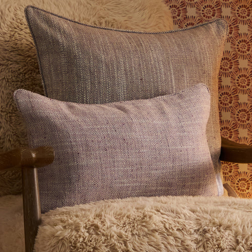 Herringbone Purple Cushions - Jedburgh Textured Woven Rectangular Feather Filled Cushions Heather Voyage Maison