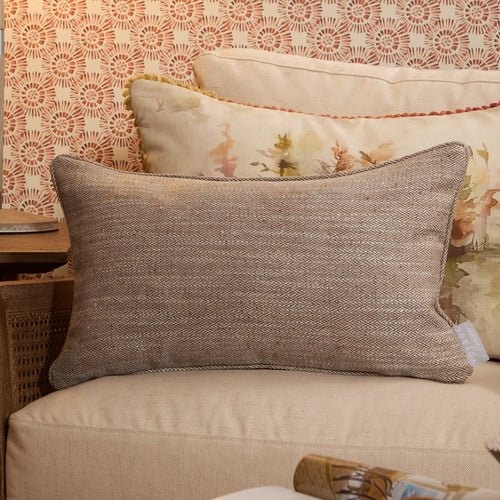 Herringbone Brown Cushions - Jedburgh Textured Woven Rectangular Feather Filled Cushions Nut Voyage Maison