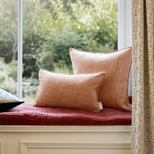 Herringbone Orange Cushions - Jedburgh Textured Woven Rectangular Feather Filled Cushions Rust Voyage Maison