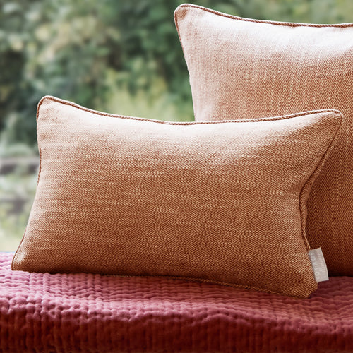 Herringbone Orange Cushions - Jedburgh Textured Woven Rectangular Feather Filled Cushions Rust Voyage Maison