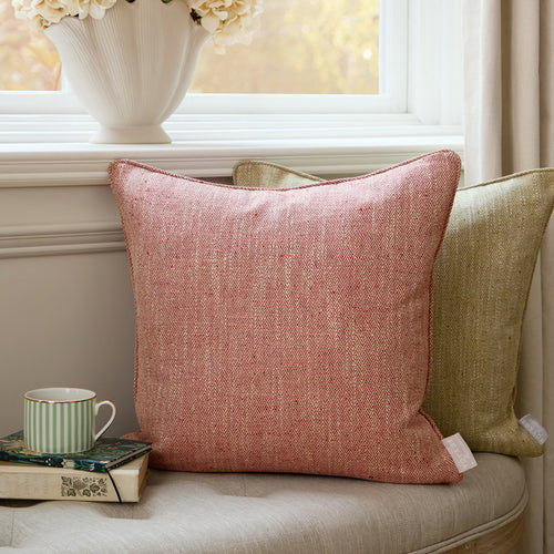 Herringbone Red Cushions - Jedburgh Textured Woven Square Feather Filled Cushions Garnet Voyage Maison