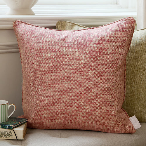 Herringbone Red Cushions - Jedburgh Textured Woven Square Feather Filled Cushions Garnet Voyage Maison