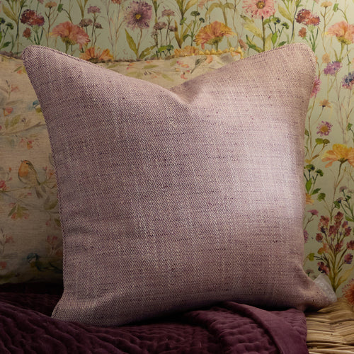 Herringbone Purple Cushions - Jedburgh Textured Woven Square Feather Filled Cushions Heather Voyage Maison