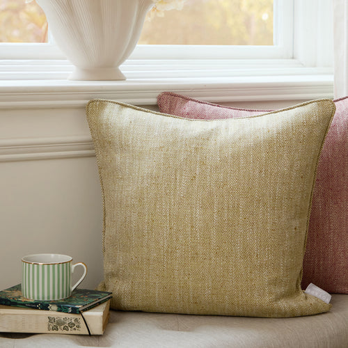 Herringbone Green Cushions - Jedburgh Textured Woven Square Feather Filled Cushions Meadow Voyage Maison