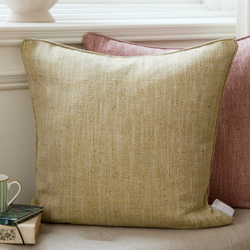 Herringbone Green Cushions - Jedburgh Textured Woven Square Feather Filled Cushions Meadow Voyage Maison