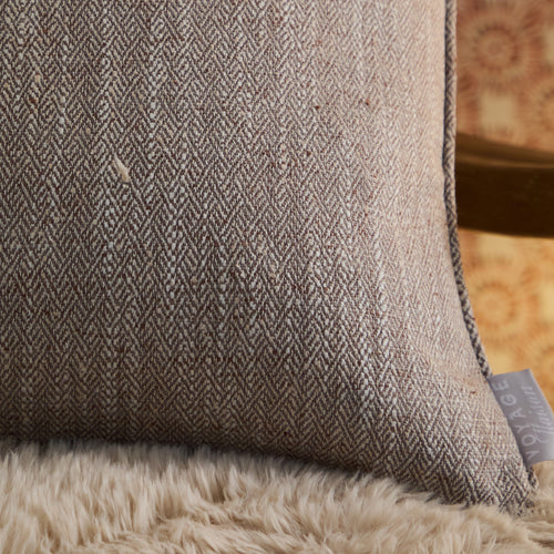 Herringbone Brown Cushions - Jedburgh Textured Woven Square Feather Filled Cushions Nut Voyage Maison