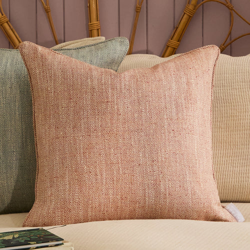 Herringbone Orange Cushions - Jedburgh Textured Woven Square Feather Filled Cushions Rust Voyage Maison