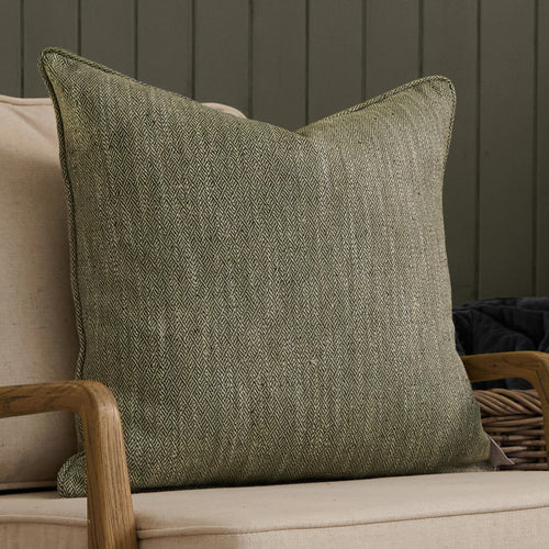 Herringbone Green Cushions - Jedburgh Textured Woven Square Feather Filled Cushions Sage Voyage Maison