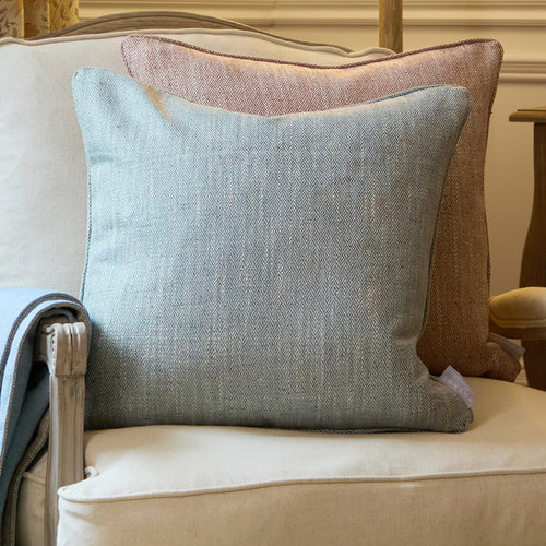 Herringbone Blue Cushions - Jedburgh Textured Woven Square Feather Filled Cushions Teal Voyage Maison