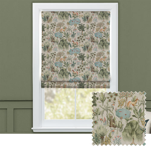 Jungle Green M2M - Jungle Serene Printed Cotton Made to Measure Roman Blinds Green Voyage Maison