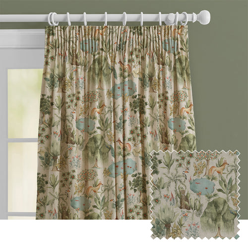 Jungle Green M2M - Jungle Serene Printed Cotton Made to Measure Curtains Green Voyage Maison