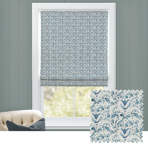 Floral Blue M2M - Juna Printed Cotton Made to Measure Roman Blinds Denim Voyage Maison