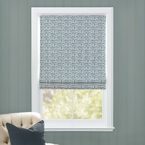 Floral Blue M2M - Juna Printed Cotton Made to Measure Roman Blinds Denim Voyage Maison