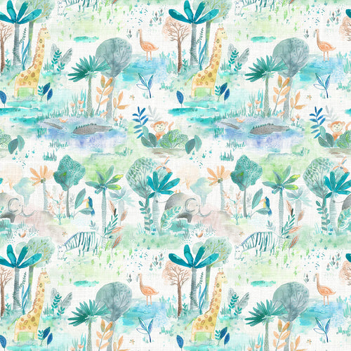  Samples - Jungle Fun Printed Fabric Sample Swatch Aqua Voyage Maison