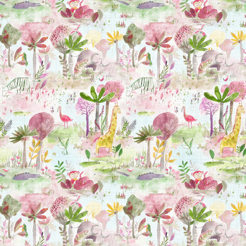 Animal Pink Fabric - Jungle Fun Printed Cotton Fabric (By The Metre) Dusk Voyage Maison