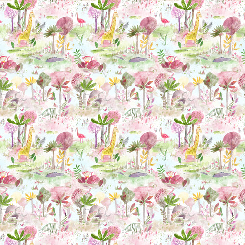 Animal Pink Fabric - Jungle Fun Printed Cotton Fabric (By The Metre) Dusk Voyage Maison