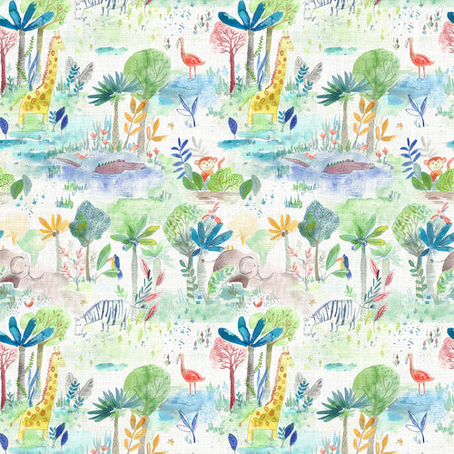 Animal Green Fabric - Jungle Fun Printed Cotton Fabric (By The Metre) Primary Voyage Maison