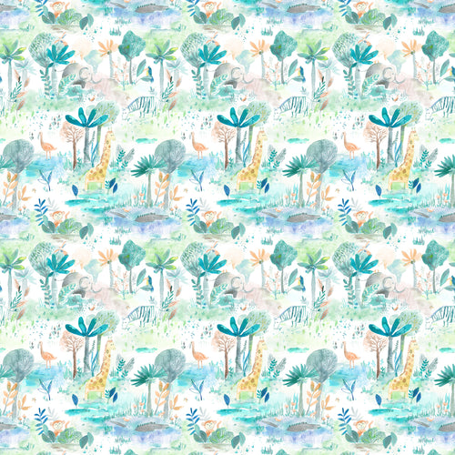 Jungle Blue Wallpaper - Jungle Fun  1.4m Wide Width Wallpaper (By The Metre) Aqua Voyage Maison