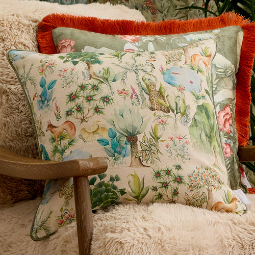 Jungle Green Cushions - Jungle Serene Printed Piped Feather Filled Cushions Moss Voyage Maison