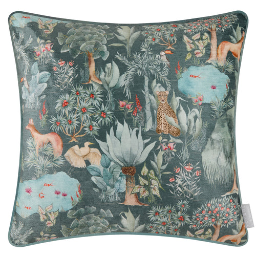 Jungle Blue Cushions - Jungle Serene Printed Velvet Feather Filled Cushion Ocean Voyage Maison