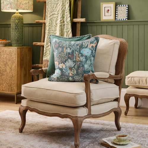 Jungle Blue Cushions - Jungle Serene Printed Velvet Feather Filled Cushion Ocean Voyage Maison