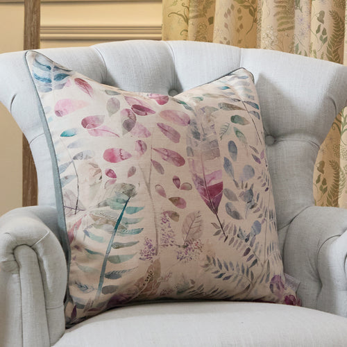 Floral Pink Cushions - Kenton Printed Piped Feather Filled Cushions Loganberry Voyage Maison