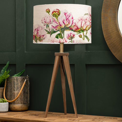 Floral Brown Lighting - Aratus  & Heligan Linen Eva  Complete Table Lamp Nut/Fuchsia Marie Burke