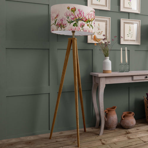 Floral Brown Lighting - Aratus  & Heligan Linen Eva  Complete Floor Lamp Nut/Fuchsia Marie Burke