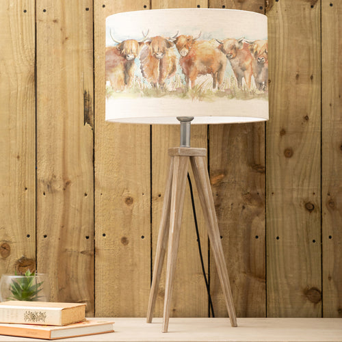 Animal Grey Lighting - Aratus  & Highland Cattle Eva  Complete Table Lamp Grey/Linen Voyage Maison