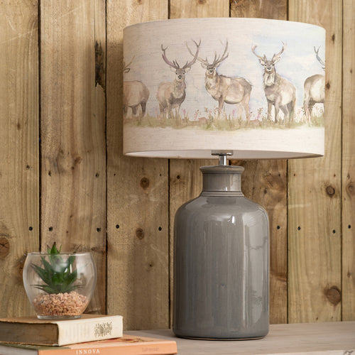 Animal Grey Lighting - Elspeth  & Moorland Stag Eva  Complete Table Lamp Grey/Linen Voyage Maison