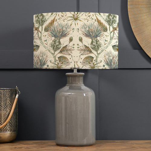 Floral Grey Lighting - Elspeth  & Varys Eva  Complete Table Lamp Grey/Auburn Linen Voyage Maison
