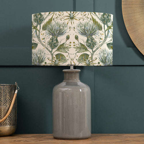 Floral Grey Lighting - Varys Eva & Elspeth Complete Table Lamp Grey/Lichen Linen Voyage Maison