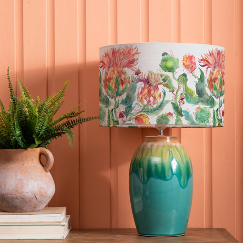 Floral Blue Lighting - Enchanting Thistle Eva & Eucalypt Complete Table Lamp Aqua/Marigold Voyage Maison