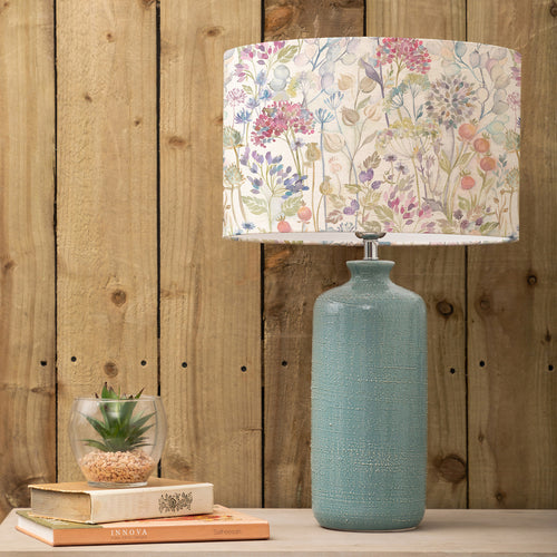 Floral Blue Lighting - Hedgerow Eva & Inopia Complete Table Lamp Teal/Linen Voyage Maison