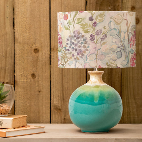 Floral Blue Lighting - Neso  & Hedgerow Eva  Complete Table Lamp Aqua/Linen Voyage Maison