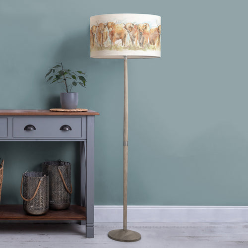 Animal Grey Lighting - Solensis  & Highland Cattle Eva  Complete Floor Lamp Grey/Linen Voyage Maison