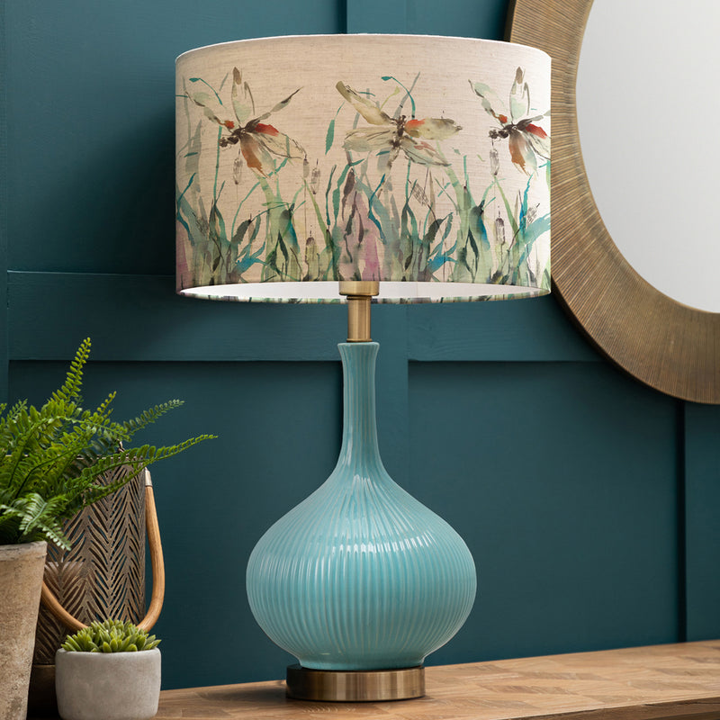 Floral Blue Lighting - Nightingale Eva & Ursula Complete Table Lamp Aqua/Linen Voyage Maison