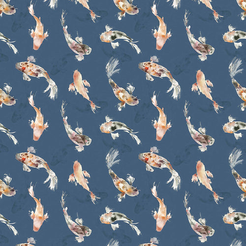 Animal Blue Fabric - Koi Carp Printed Fabric (By The Metre) Cobalt Voyage Maison