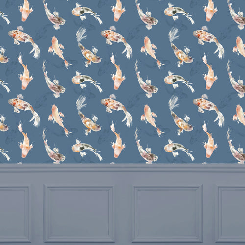 Animal Blue Wallpaper - Koi Carp  1.4m Wide Width Wallpaper (By The Metre) Cobalt Voyage Maison